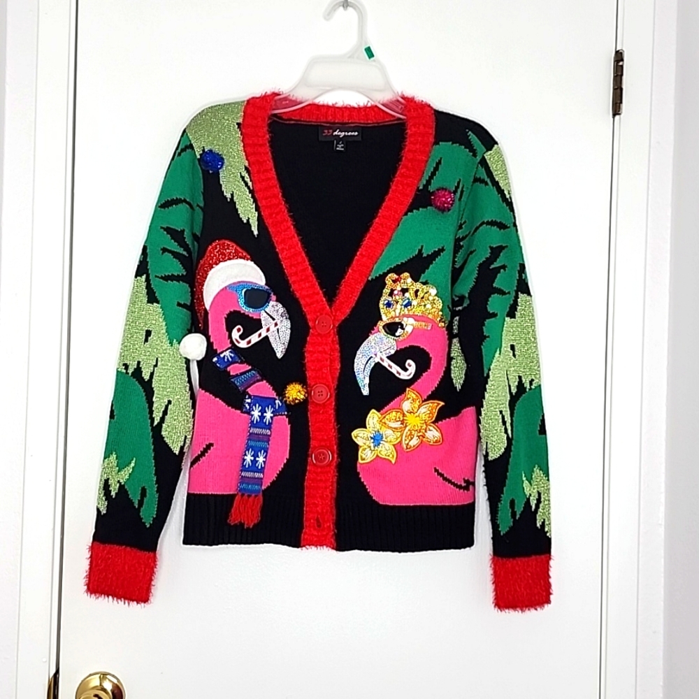 Flamingo Christmas Ugly Sweater Cardigan